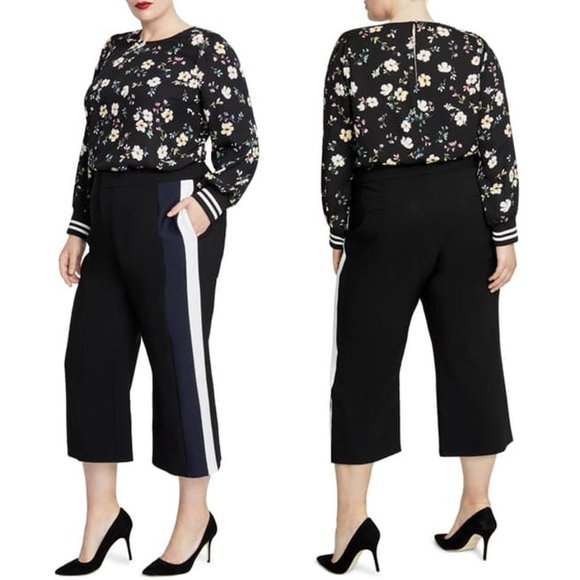 RACHEL ROY Black Tuxedo Side Stripe Cropped Trouser Pants NWT Size 16W - Picture 1 of 4